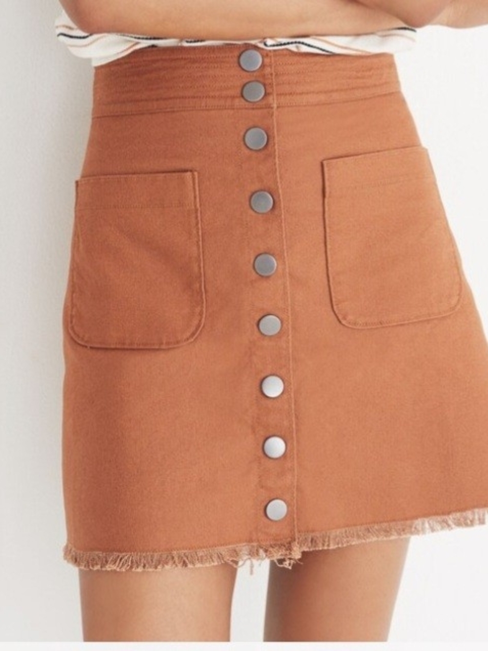 Madewell Rust Tan Button-Front Mini Skirt